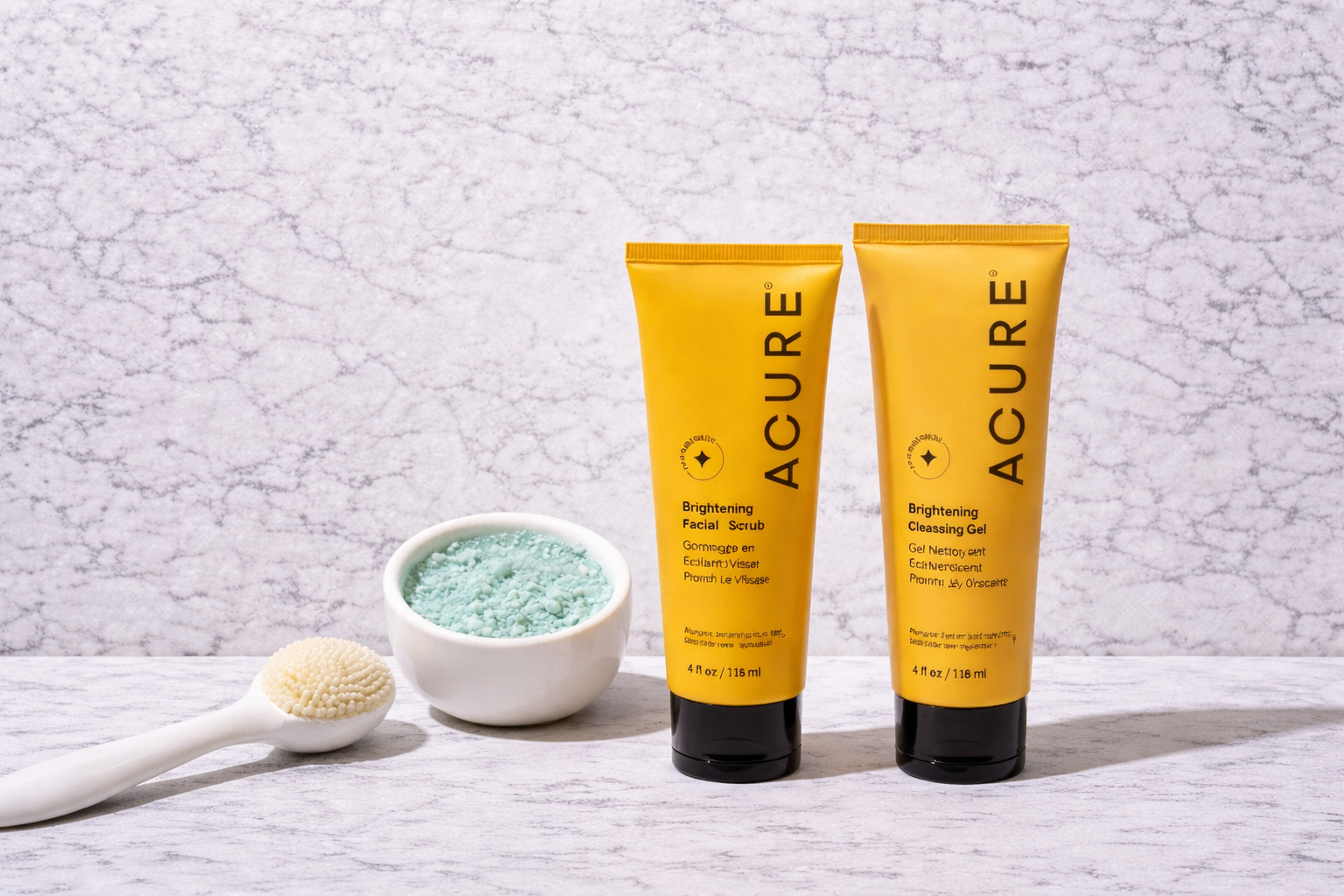Acure brightening facial scrub and cleansing gel blog banner image