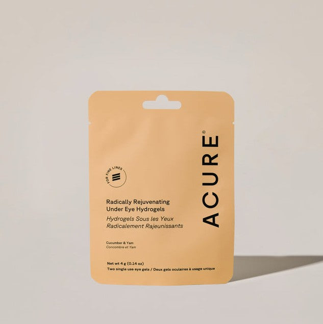 ACURE under eye hydrogels packaging on a light background
